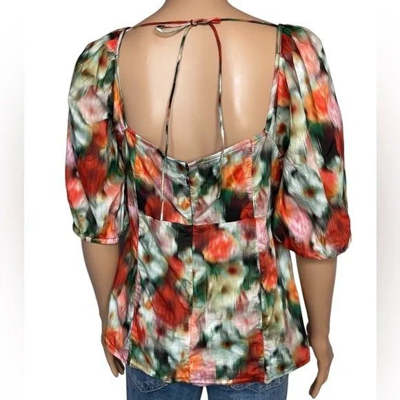 J CREW Squareneck Top size 8  Liberty Hazy Days Floral Tie Back Puff Sleeves - Picture 5 of 8